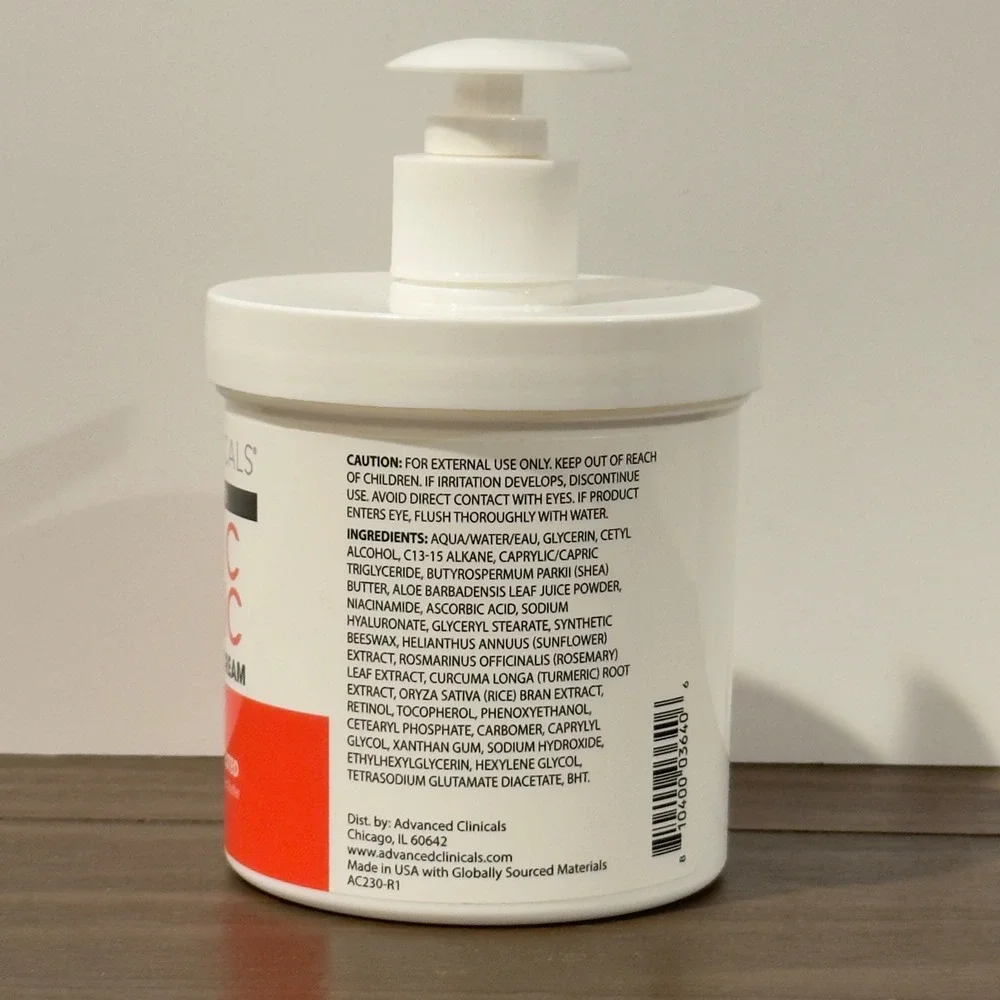 Advanced Clinicals Vitamin C Turmeric Brightening Body Cream 15 Oz Pump Jar New